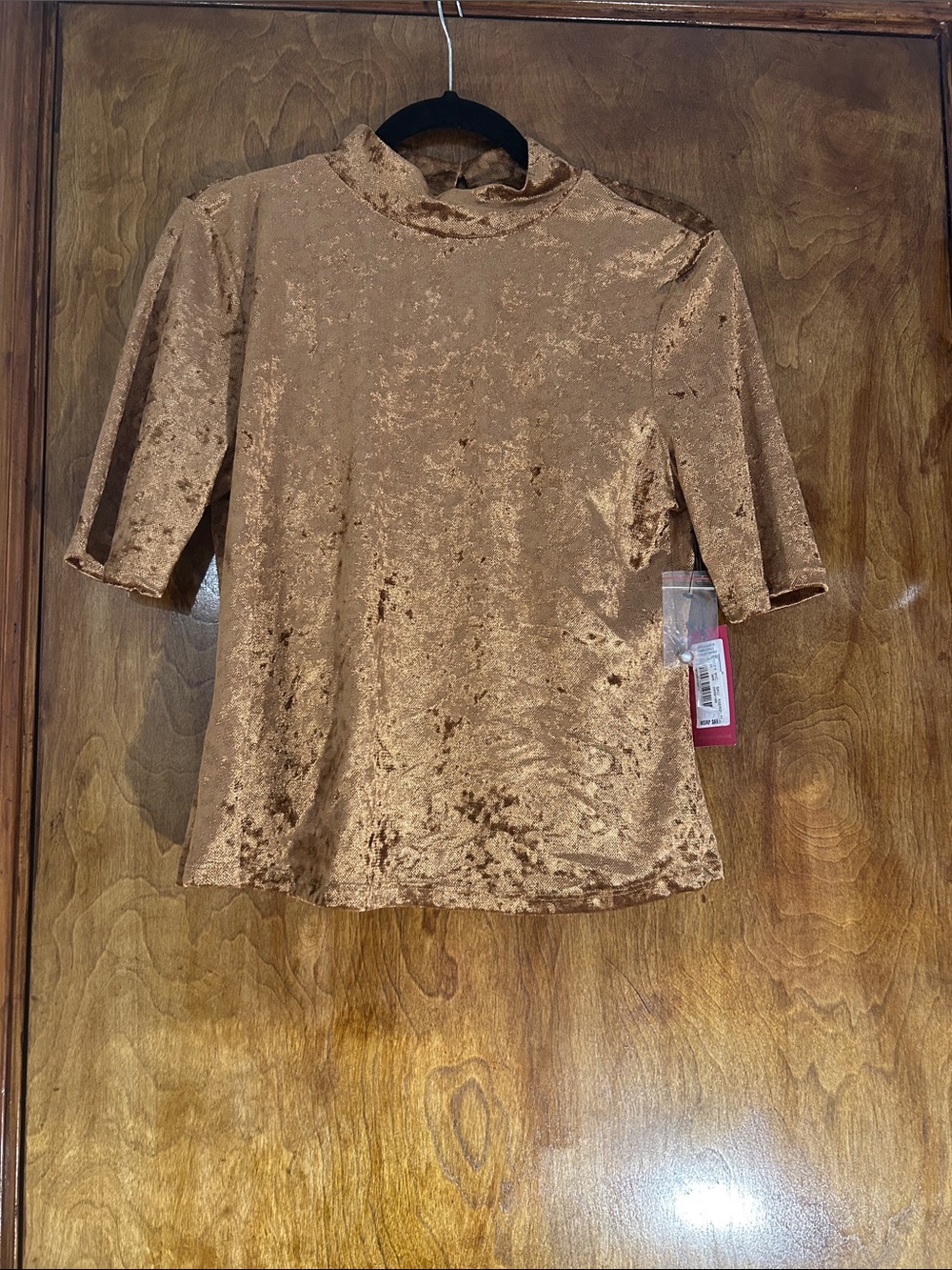 Vince Camuto Crushed Velvet Mock Neck Top in Bronze Tan